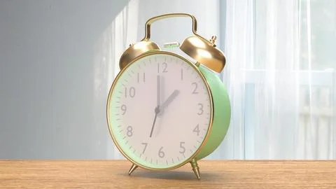 The clock on wood table in room image 3d rendering. Stock Illustration