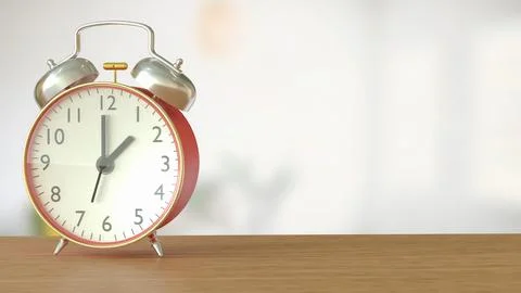 The Clock on wood table for Time concept 3d Rendering. Stock Photos