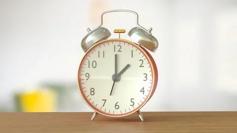 The Clock on wood table for Time concept 3d Rendering. 스톡 사진