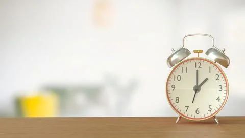 The Clock on wood table for Time concept 3d Rendering. 스톡 사진
