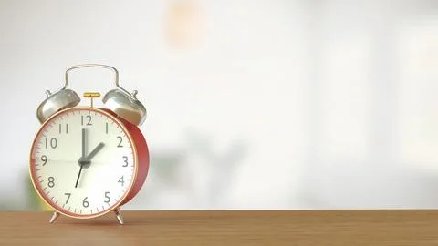 The Clock on wood table for Time concept 3d Rendering. Stock Photos