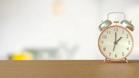 The Clock on wood table for Time concept 3d Rendering. 스톡 사진