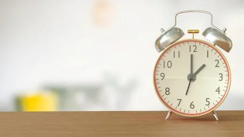 The Clock on wood table for Time concept 3d Rendering. Foto stock