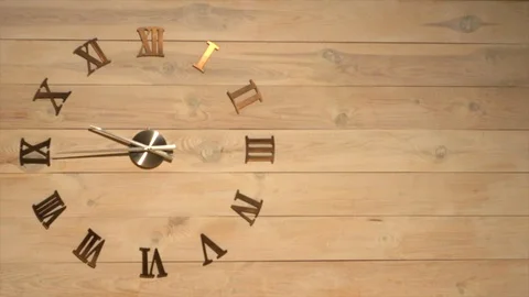 Clock on a wooden background. Stockbeeldmateriaal 121198474