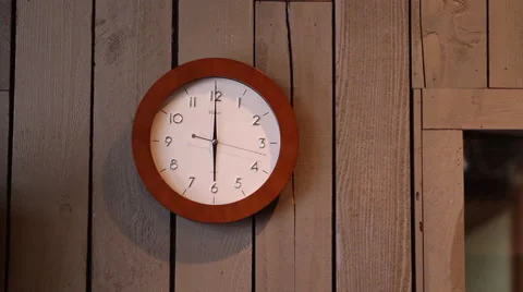 Clock on Wooden Wall at 6:00 Stock Footage 56777217
