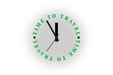 Clock with the words TIME TO TRAVEL. The clock is 23: 55. Stock Illustration