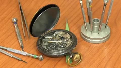 Clock working and watchmaker repair tools Video stock 940506