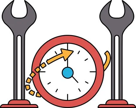 A clock with a wrench on top of it Stock Illustration