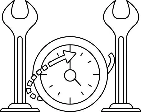 A clock with a wrench on top of it Stock Illustration