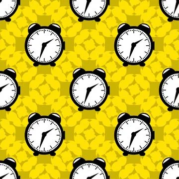 Clock on yellow background seamless vector pattern 스톡 일러스트