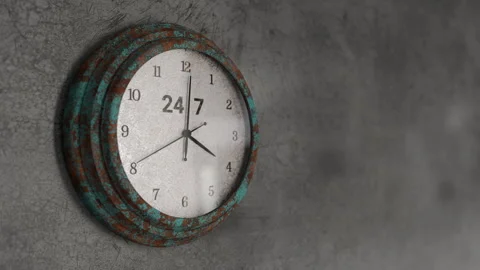 Clock.24 to 7 text. Video stock 318305604