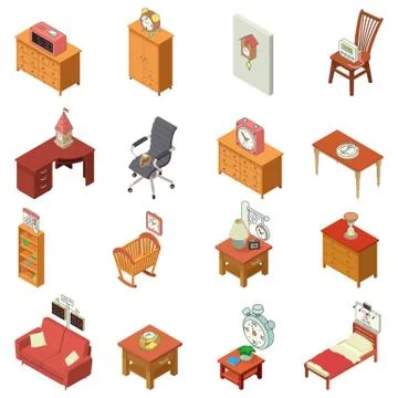 Clockmaker icons set, isometric style Illustrazione stock