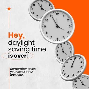 Clocks and hey daylight saving time ends is over, remember to set your clock Illustrazione stock