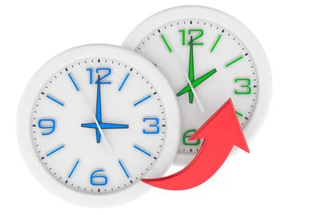 Clocks back for daylight saving time end, concept. 3D rendering Stock Illustration