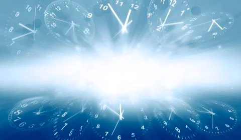 Clocks on blue background. Copy space 库存照片