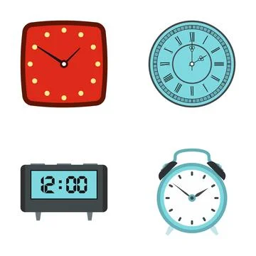 Clocks collection displaying analog and digital time Stock Illustration