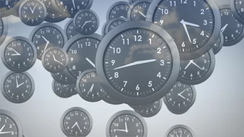 Clocks floating in sky, animation representing passage of time concept Stock Footage 305045570
