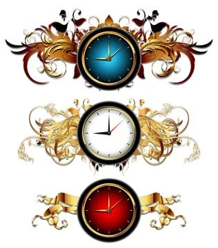 Clocks with floral elements Stock Illustration