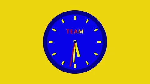 Clocks in four frames show different times and a yellow background. These clocks Video stock 339293153