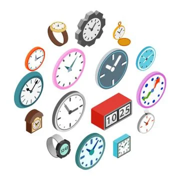 Clocks icons set, isometric 3d style Stock Illustration