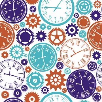 Clock`s seamless pattern. Color texture of time. Stock Illustration