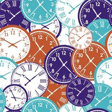 Clock`s seamless pattern. Color texture of time. Stock Illustration