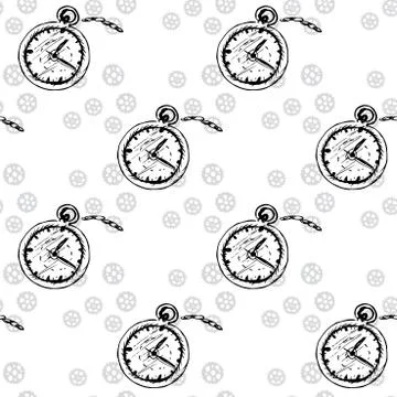 Clocks Seamless pattern  with  pocket watches and gears Stock Illustration