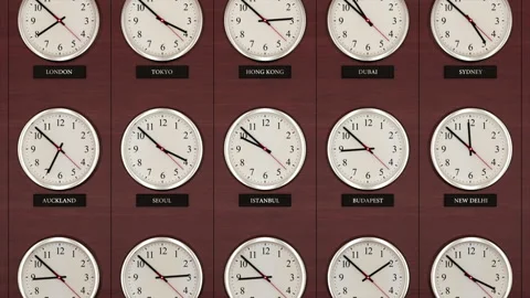 Clocks showing different time zones | Stock Video | Pond5