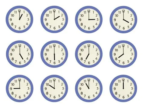 Clocks showing different times Stock Illustration