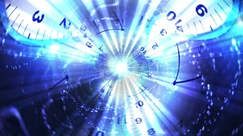 Clocks Tunnel and Fibers, Time Travel Concept Animation Stock Footage