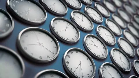 Clocks on the wall background. 3D illustration イラスト素材