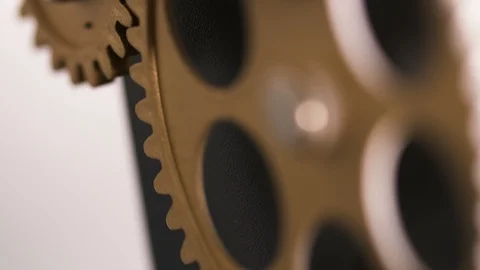 Clock's wheels marking the time running, close up Stock Footage 92491554