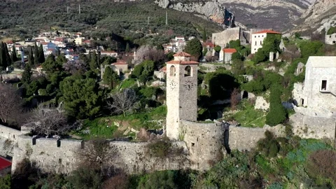 Clocktower in old town of Bar, Montenegro Stock Footage