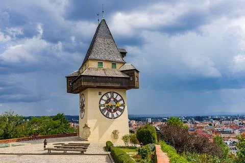 Clocktower symbol of Graz Stock Photos