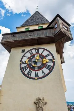 Clocktower symbol of Graz Stock Photos