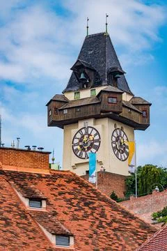 Clocktower symbol of Graz Stock Photos