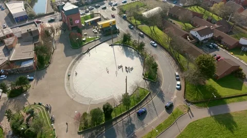 Clockwise 4K 60FPS aerial video of C.S. Lewis Square on the Newtownards Road in Video stock 332627019