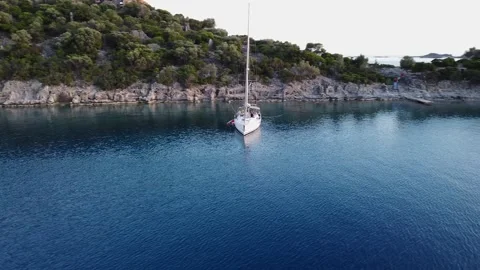 Clockwise flight around a parked yacht Stock Footage 199037938