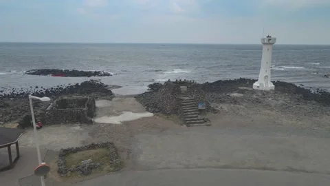 Clockwise Front Aerial View of "Mangru" (Watchtower), Udo Island. Stock Footage 146067255