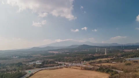Clockwise Hyperlapse Aerial View of Hallasan, Jeju Volcanic Island, South Korea. Stock Footage 146067601
