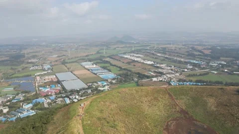 Clockwise Orbiting from the Crater's Edge, Geum Oreum, Jeju. Stock Footage 146066813
