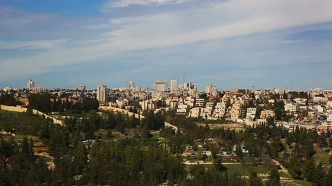 Clockwise panning of the old city of Jerusalem Stock Footage 97498377