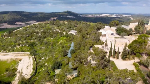 Clockwise panoramic the monastery Beit Jamal from the sky Stock Footage 129318835