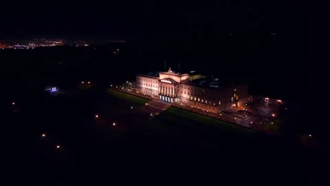 Clockwise rotating 4K 60fps aerial video of the Stormont Parliament Buildings Stock Footage 321942547