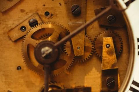 Clockwork Background. Close-up Of Old Clock Watch Mechanism Stock Photos