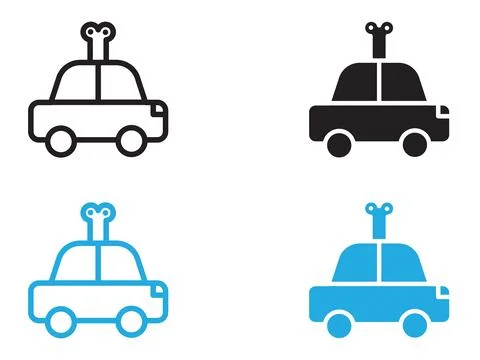 Clockwork car toy icon black and white vector outline sign Stock Illustration