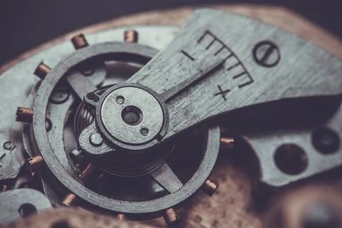Clockwork . Close-up Of Old Clock Watch Mechanism Foto stock