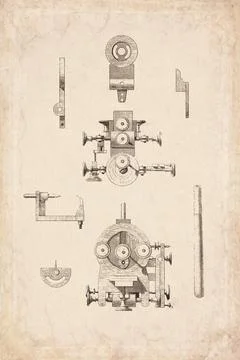 Clockwork Crown Wheel Equalizing Machine Plan Technical Diagram 1765 Stock-Illustration