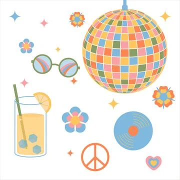 Clockwork elements in the retro hippie style of the 70s. Stock Illustration