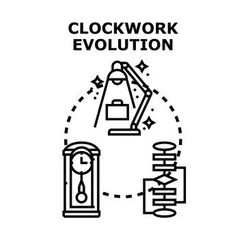 Clockwork evolution concept featuring a business process developing over time Stock Illustration